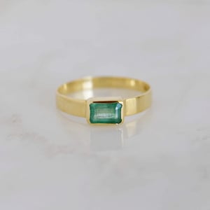 Image of Colombia Emerald emerald cut 14k gold flat band ring