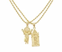 Image 2 of 14k EP Gold Plated Two chain Necklace & Pendant Combo 