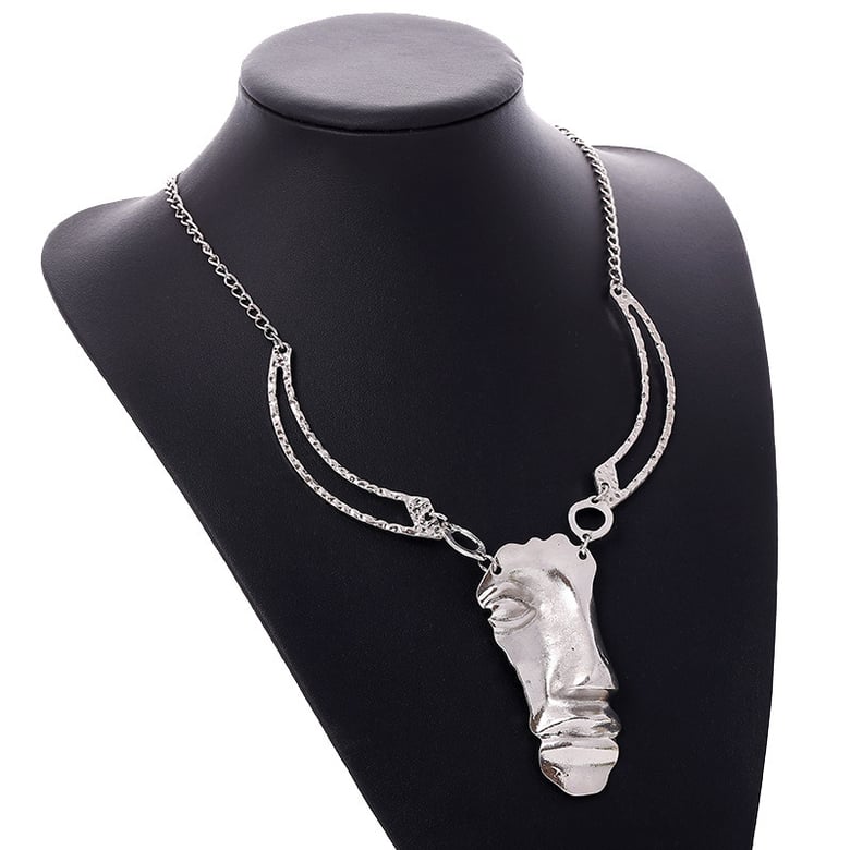 Image of Antique Silver Half Face Necklace for Ladies