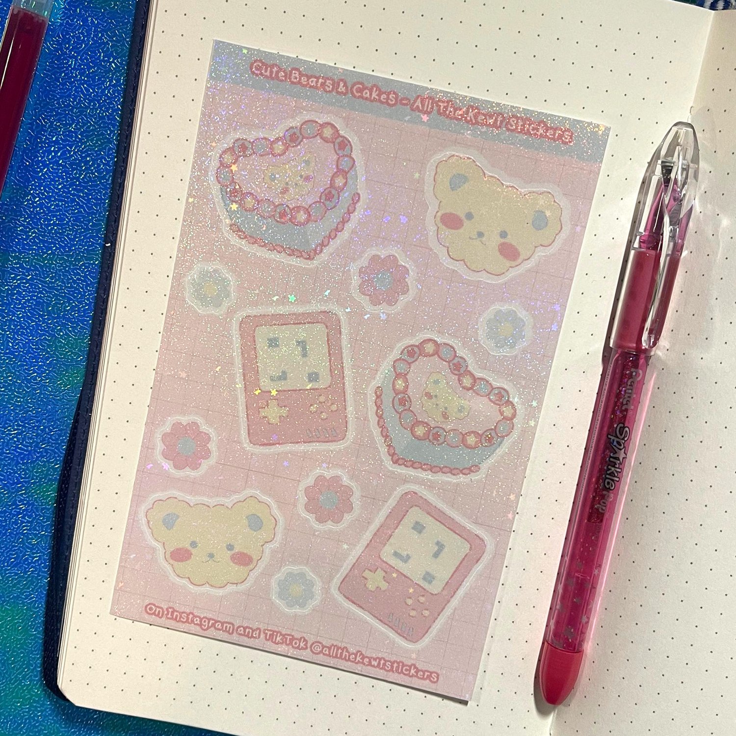 Cute Bears and Cakes Sticker Sheet, Cute Bear Stickers, Video Game Stickers, Cake Stickers, Kawaii S