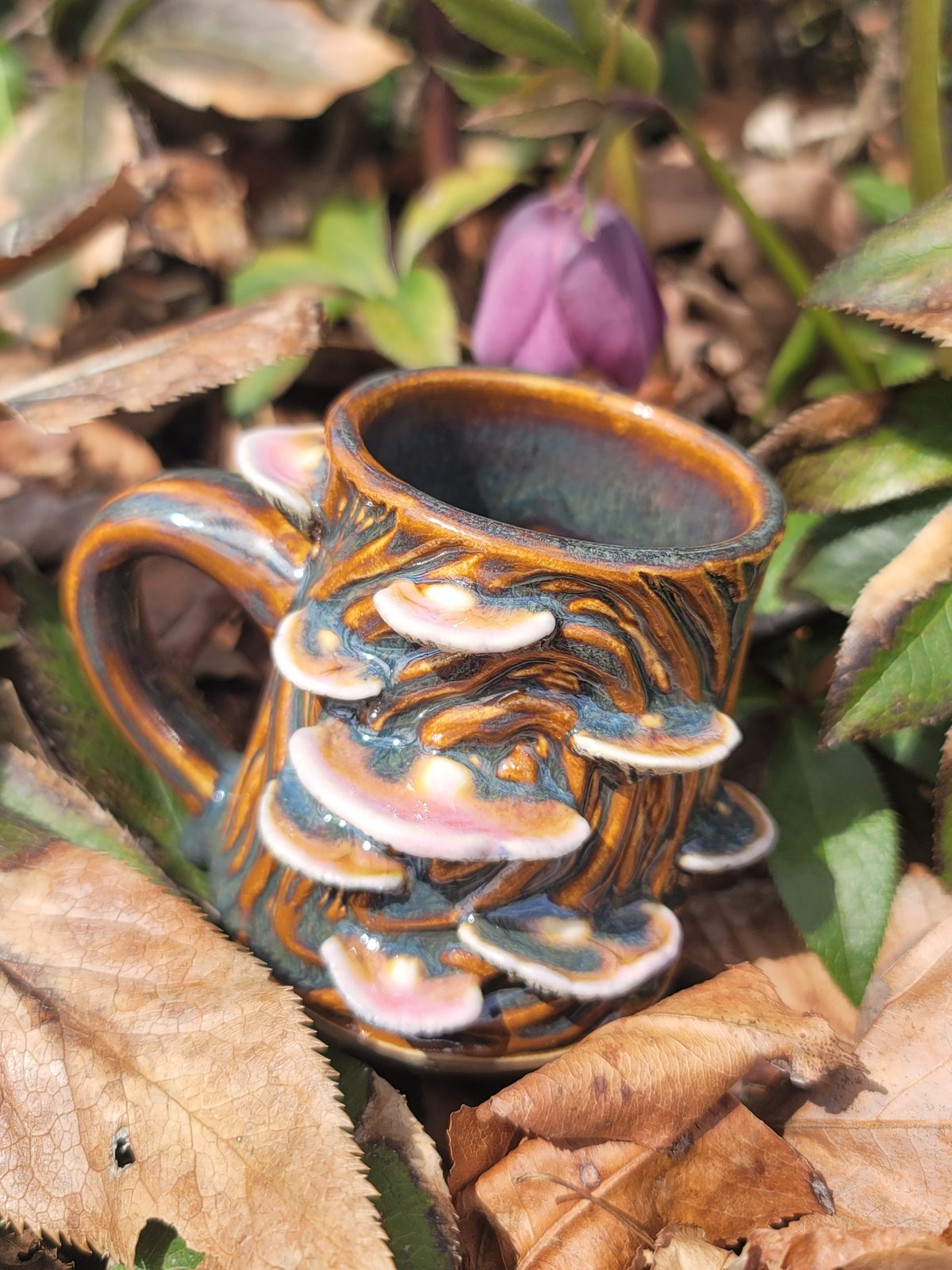 Small Woodcut Mug with Mushrooms