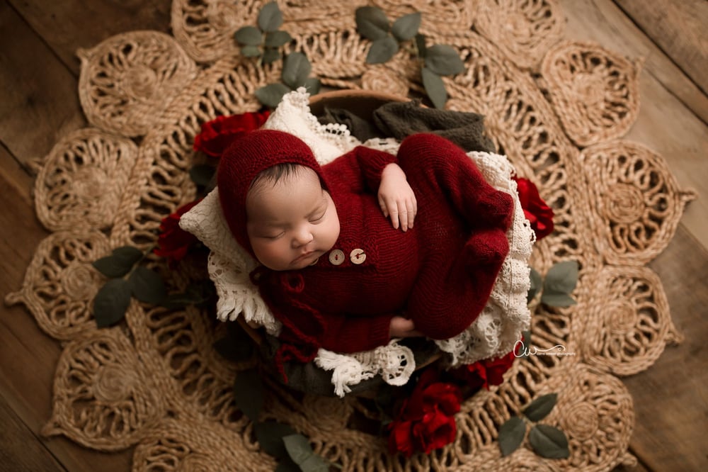 Image of Footed Romper and Bonnet Set - MAROON