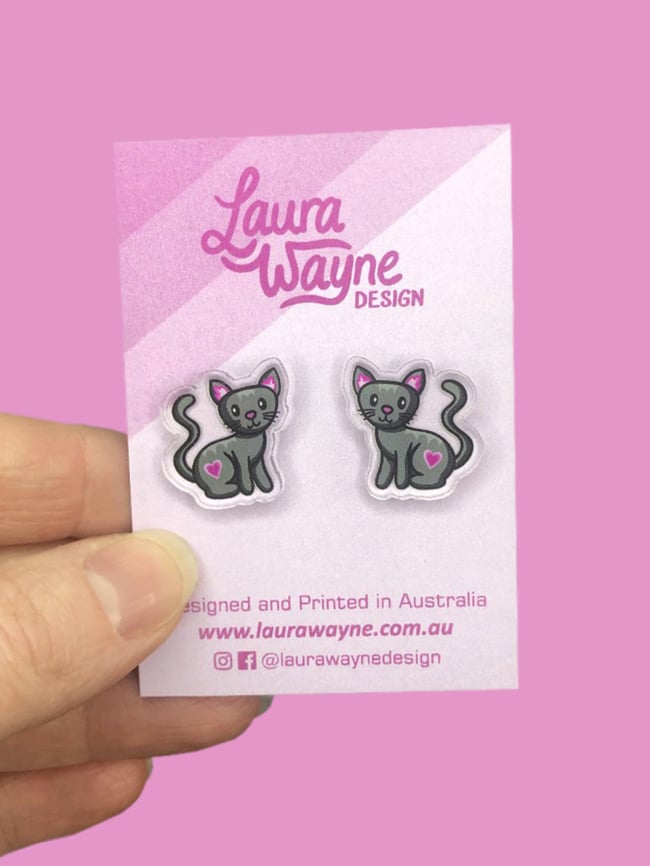 Black Kitty Cat Stud Earrings