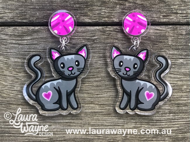 Black Kitty Cat Dangle Earrings