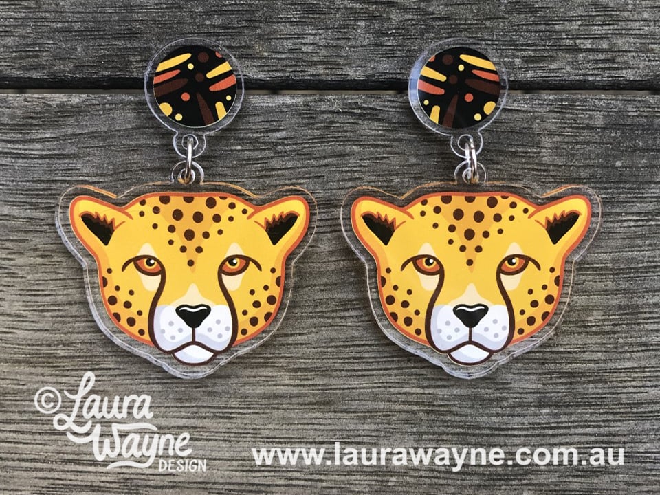 Animal Earrings For Women - Wooden Tiger Dinosaur Cheetah Wolf Dangle Drop Earrings