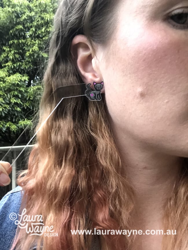 Black Kitty Cat Stud Earrings