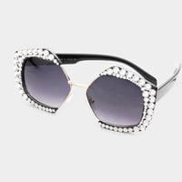 Image 4 of Sparkly Crystal Bling Pentagon Sunglasses, Geometric Shades