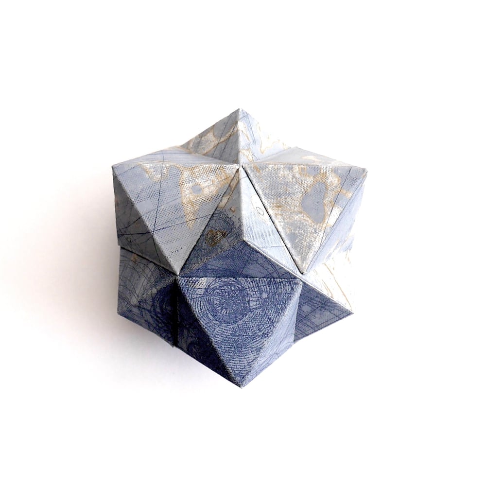 Image of Large Polyhedral Form - Octahedron and Cube in Blue-grey and gold