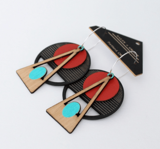 Image of Deco Earrings: Red On Black