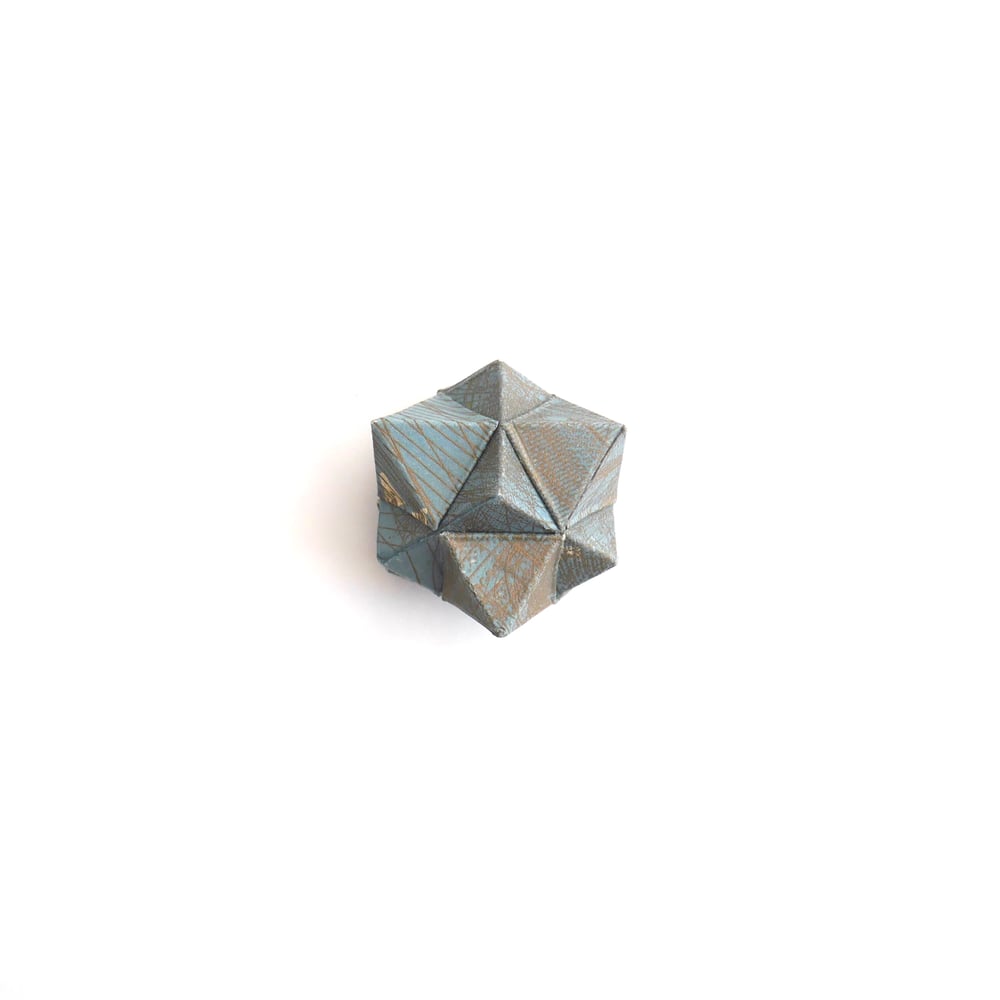 Image of Small Polyhedral Form  - Octahedron and cube in blue-grey and copper