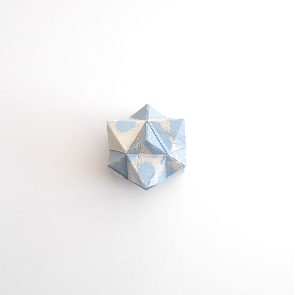 Image of Small Polyhedral Form - Octahedron and cube in pale blue and cream