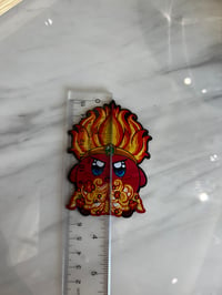 Image 3 of Fire Kirby Woven Embroidery Patch - 3.5 Inch, Iron On Back 