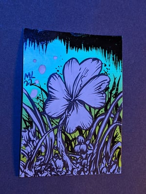Image of "GOOD LUCK"  4 leaf clover painted/inked trading card