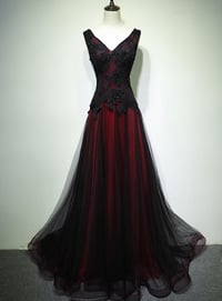 Image 1 of Beautiful Black and Red Floor Length Party Dress, Black and Red Evening Gown