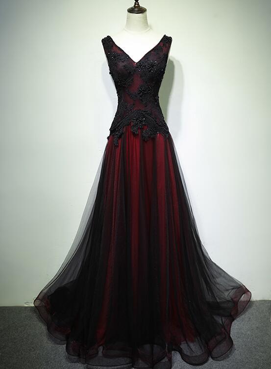 Beautiful Black and Red Floor Length Party Dress, Black and Red Evening Gown | BeMyBridesmaid Beautiful Black and Red Floor Length Party Dress, Black and Red Evening Gown | BeMyBridesmaid