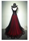 Beautiful Black and Red Floor Length Party Dress, Black and Red Evening Gown
