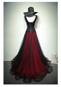 Image 3 of Beautiful Black and Red Floor Length Party Dress, Black and Red Evening Gown