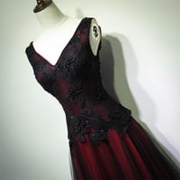 Image 2 of Beautiful Black and Red Floor Length Party Dress, Black and Red Evening Gown