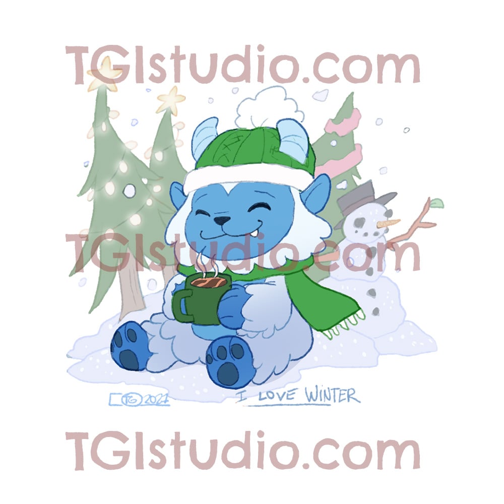 Abominable Snowman - "I love winter" Seasonal Glitter Print