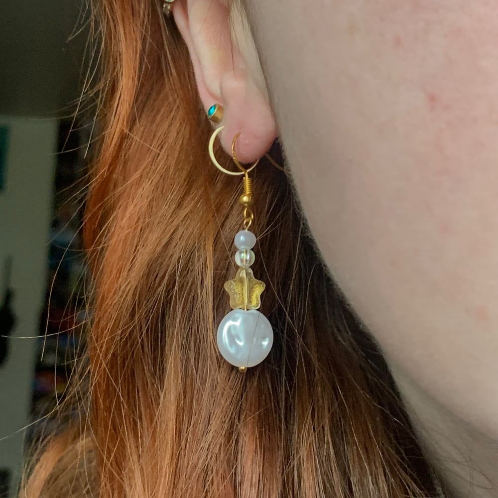 Image of star and moon bead earrings