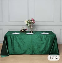 Image 1 of 90" x 132"  Hunter Emerald Green  Velvet Rectangle Tablecloth