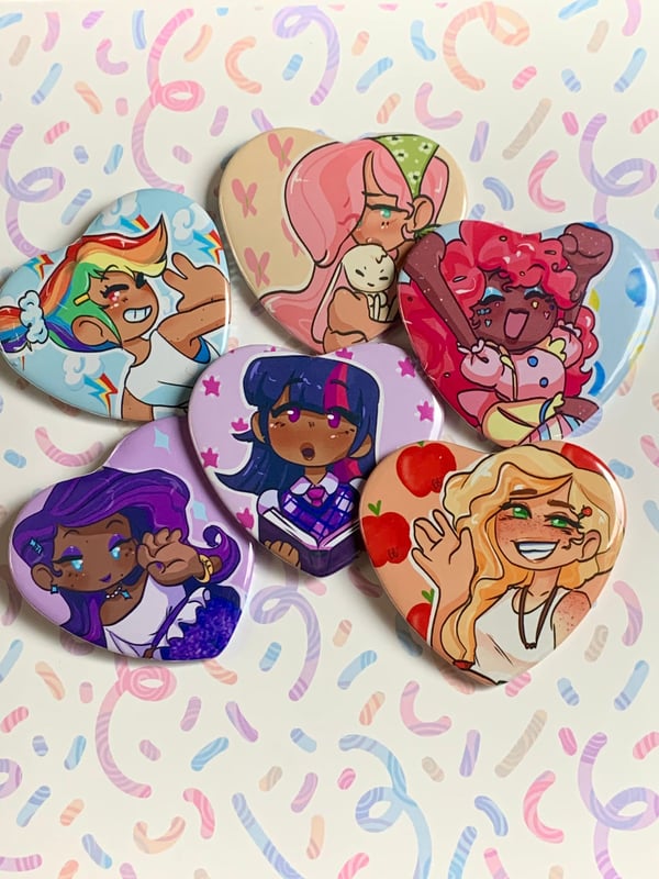 Image of My little pony Mane six human Heart buttons