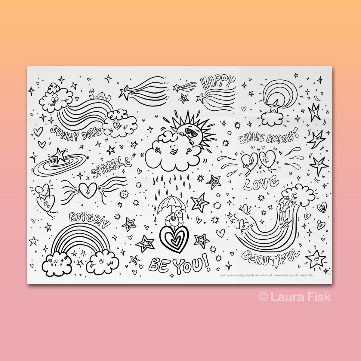 Rainbow Sunshine Giant Coloring Sheet | Fisk and Fern