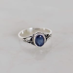 Image of Phan Thiet light blue Sapphire oval cut vintage style silver ring