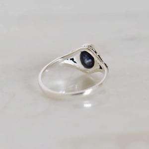 Image of Phan Thiet light blue Sapphire oval cut vintage style silver ring