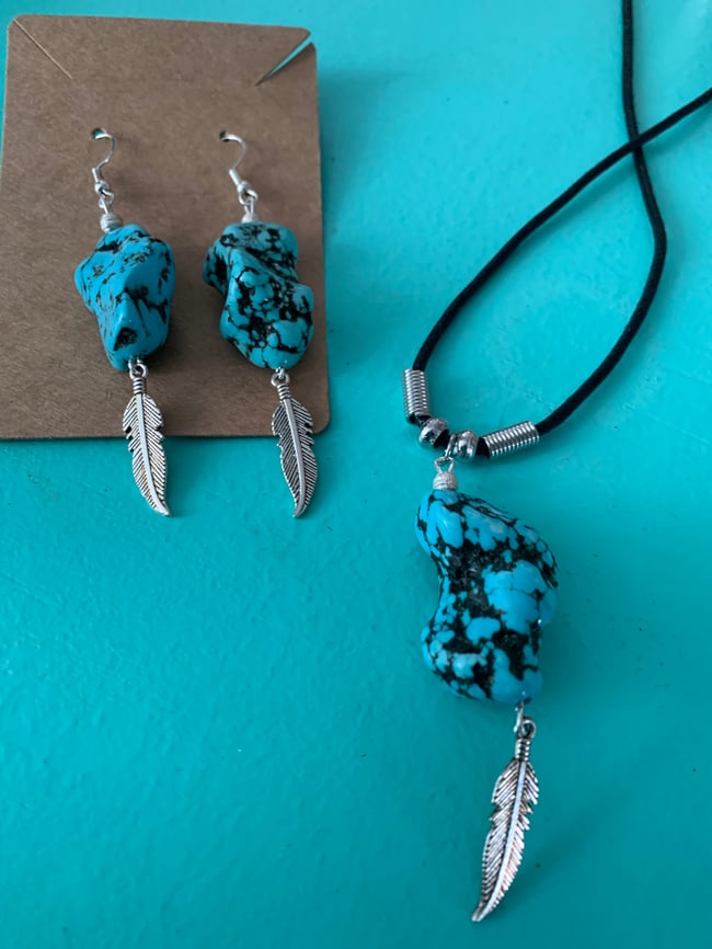 Genuine Turquoise Jewelry Set Necklace Earrings CraZy Rabbits Shop