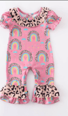 Shea Rene'' Pink Rainbow Leopard Ruffle Baby Romper