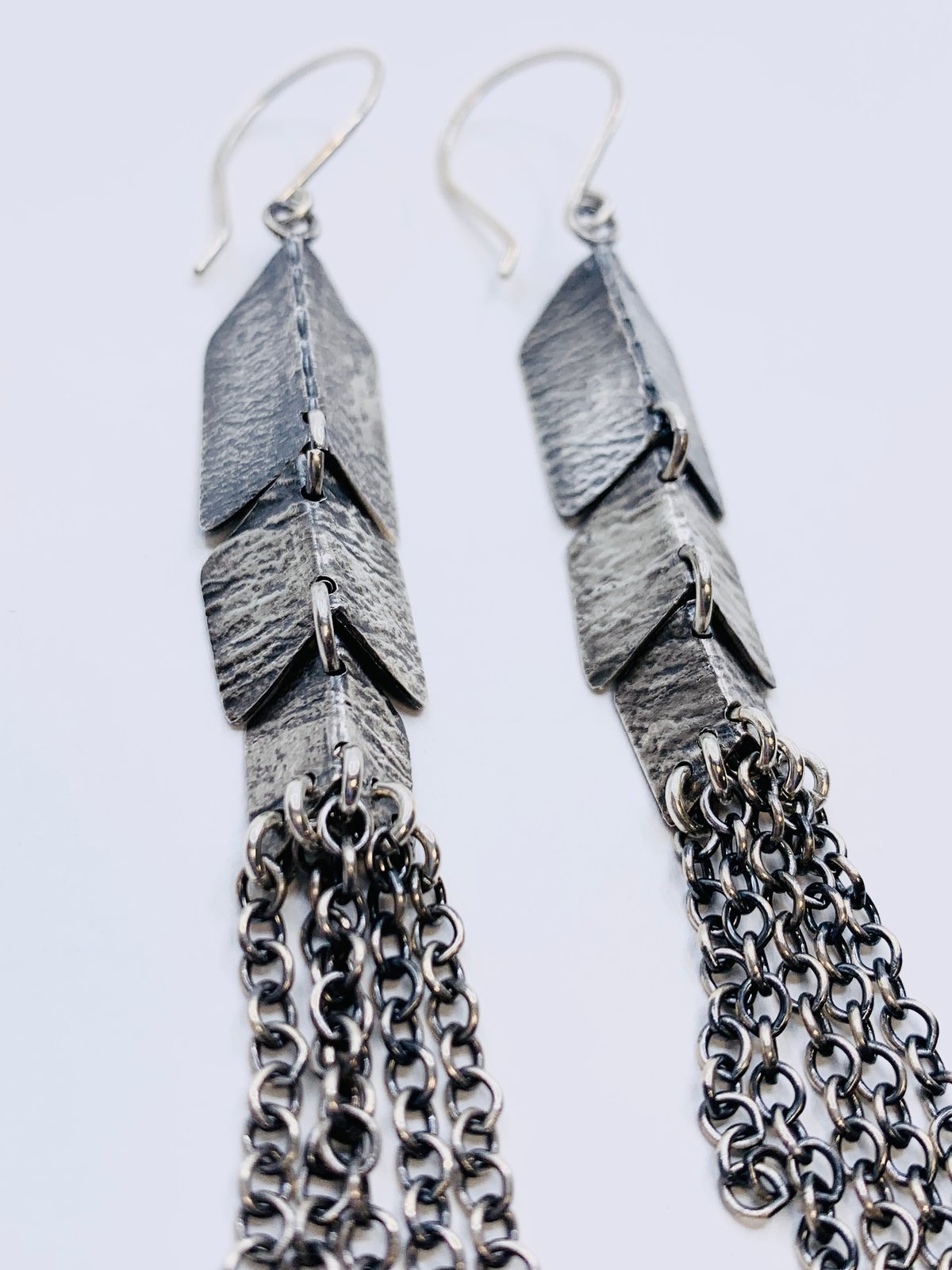 Silver Chevron Earrings With Chains by Lauren Nall
