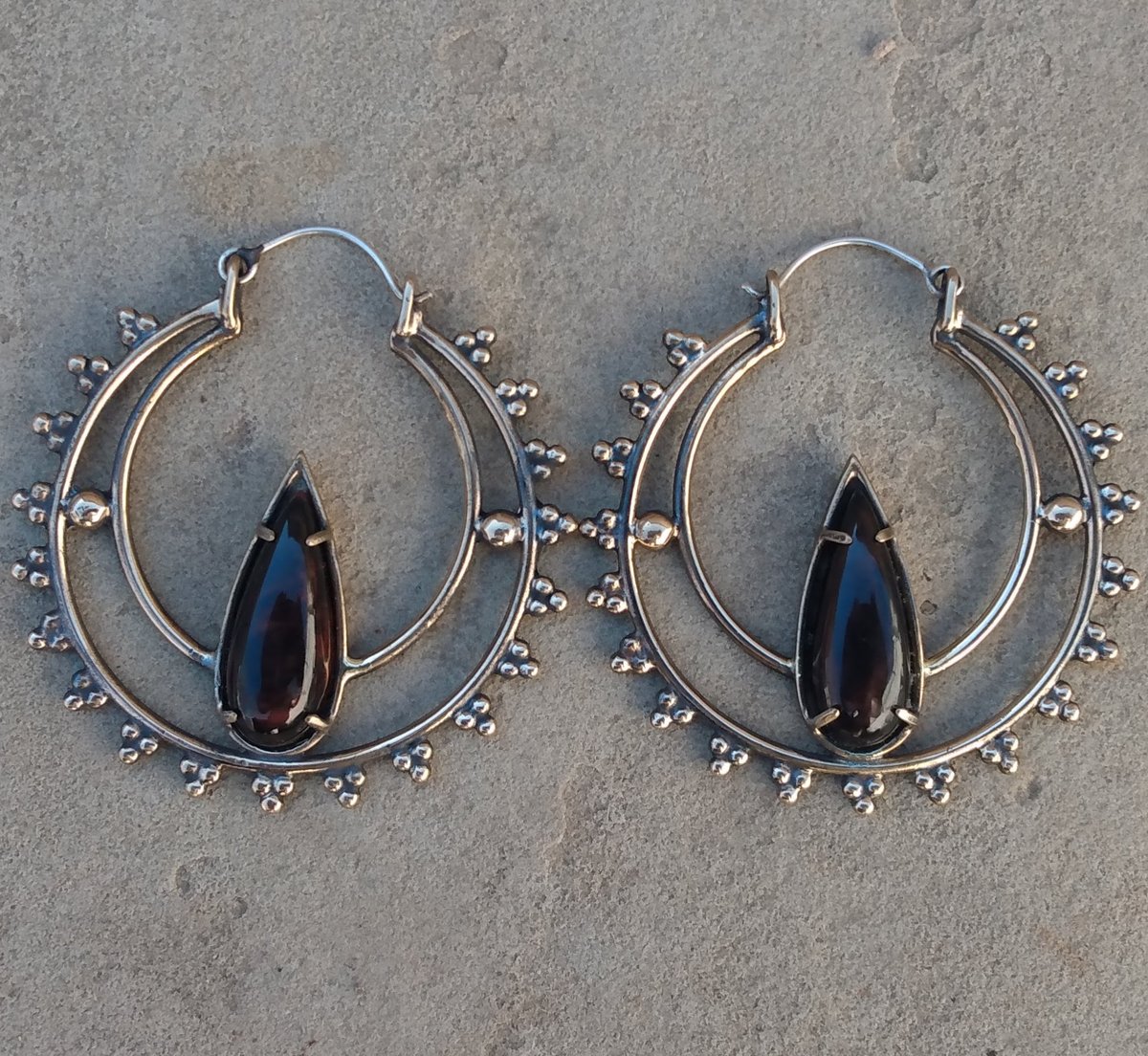 Image of mahogany obsidian + bronze 'nomad' hoops