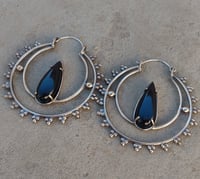 Image 2 of rainbow obsidian + bronze 'nomad' hoop earrings