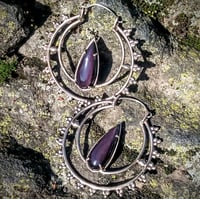 Image 1 of rainbow obsidian + bronze 'nomad' hoop earrings