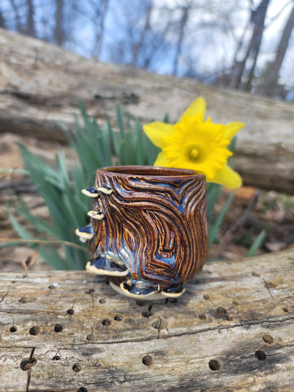 Woodcut Cup with Mushrooms
