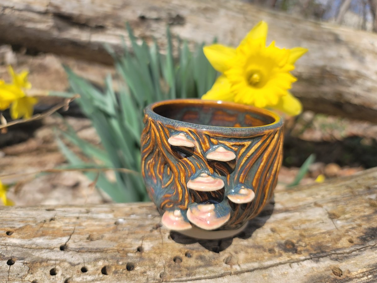Woodcut Cup with Mushrooms