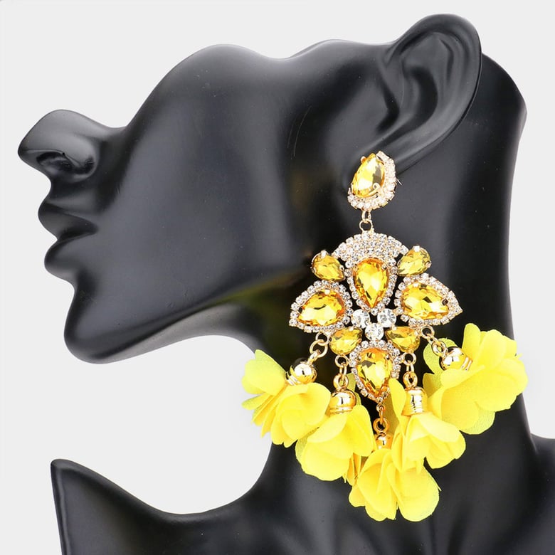 Image of Large Evening Teardrop Flower/Leaf Earrings, Chandelier Drop Earrings, Pageant Earrings