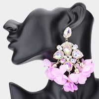 Image 2 of Large Evening Teardrop Flower/Leaf Earrings, Chandelier Drop Earrings, Pageant Earrings