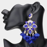 Image 3 of Large Evening Teardrop Flower/Leaf Earrings, Chandelier Drop Earrings, Pageant Earrings