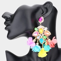 Image 5 of Large Evening Teardrop Flower/Leaf Earrings, Chandelier Drop Earrings, Pageant Earrings