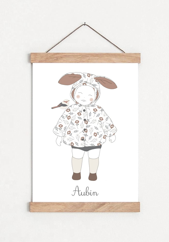 Image of Affiche - Mon petit lapin floral - Personnalisable