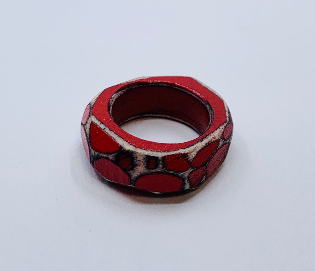 Faceted Wooden Red Ring by Morgan Hill