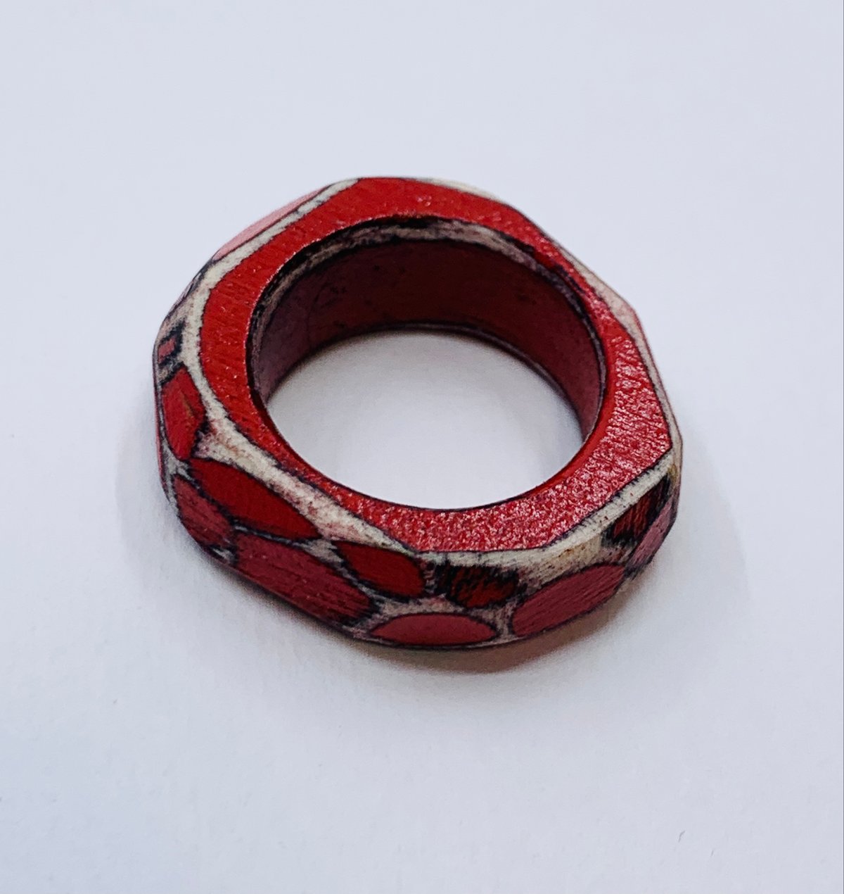 Faceted Wooden Red Ring by Morgan Hill