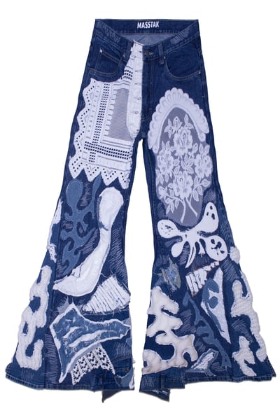 Image of MASSTAK - Flared Lace Patchwork Jeans