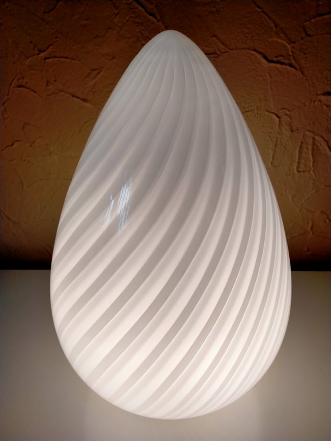Vintage Murano White Swirling Glass Egg, White Egg Table Lamp
