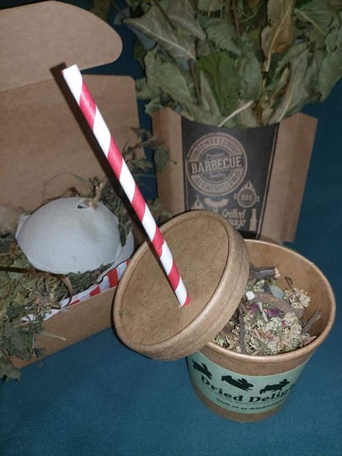 Image of Enrichment drinks cup filled with forage (‘FAKEAWAY RANGE’)