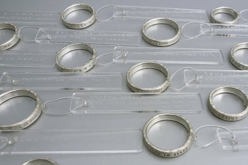 Image of silver thin ring with inscription in Latin