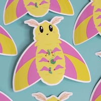 Image 1 of Knitting Rosy the Maple Moth Vinyl Sticker 