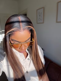 Image 6 of 13x6 Warm Chestnut Brown WIG with Blonde Highlights and NEW LAGOS HAIRLINE